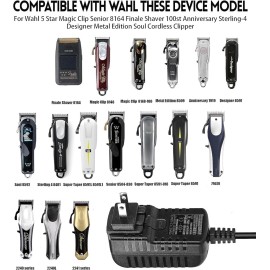 Kaynway for Wahl Cordless Clippers Charger, Professional Replacement 4V Clipper Charger Cord for All Wahl Magic Clip Senior Sterling-4 Designer 5-Star 8164 Finale Shaver (New and Old Versions)