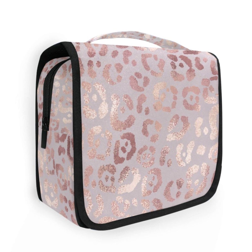 Hanging Toiletry Bag Rose Gold Leopard Print Makeup Bag Portable Travel bag for Toiletries Organizer Bags for Women Men, Travel-Essentials Bag