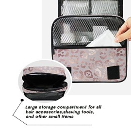 Hanging Toiletry Bag Rose Gold Leopard Print Makeup Bag Portable Travel bag for Toiletries Organizer Bags for Women Men, Travel-Essentials Bag