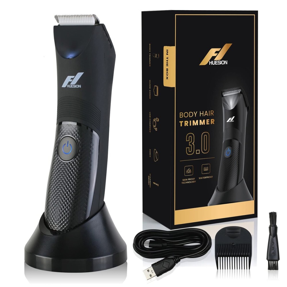 Fhuesion Manscape Trimmer for Men -IPX7 Waterproof Ball Trimmer w/Light & Ceramic Blade, Body Groomer for Pubic/Body/Groin Grooming, Electric Razor Shavers USB-C Charging, No Nicks, Gifts for Him