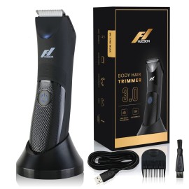 Fhuesion Manscape Trimmer for Men -IPX7 Waterproof Ball Trimmer w/Light & Ceramic Blade, Body Groomer for Pubic/Body/Groin Grooming, Electric Razor Shavers USB-C Charging, No Nicks, Gifts for Him