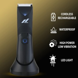 Fhuesion Manscape Trimmer for Men -IPX7 Waterproof Ball Trimmer w/Light & Ceramic Blade, Body Groomer for Pubic/Body/Groin Grooming, Electric Razor Shavers USB-C Charging, No Nicks, Gifts for Him