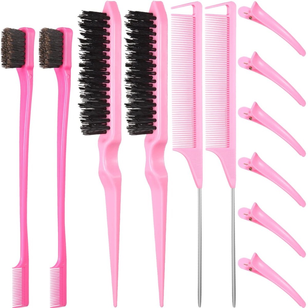Remerry 12 Pieces Hair Brush Set, Nylon Teasing Hair Brushes 3 Row Salon Teasing Brush, Double Sided Edge Smooth Comb Grooming, Rat Tail Combs with Duckbill Clips for Women(Pink) Remerry 12 Pieces Hair Brush Set, Nylon Teasing Hair Brushes 3 Row Salon Teasing Brush, Double Sided Edge Smooth Comb Grooming, Rat Tail Combs with Duckbill Clips for Women(Pink)
