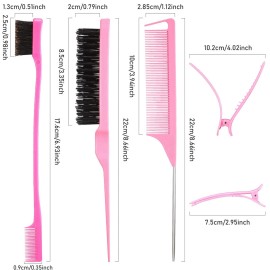Remerry 12 Pieces Hair Brush Set, Nylon Teasing Hair Brushes 3 Row Salon Teasing Brush, Double Sided Edge Smooth Comb Grooming, Rat Tail Combs with Duckbill Clips for Women(Pink) Remerry 12 Pieces Hair Brush Set, Nylon Teasing Hair Brushes 3 Row Salon Teasing Brush, Double Sided Edge Smooth Comb Grooming, Rat Tail Combs with Duckbill Clips for Women(Pink)