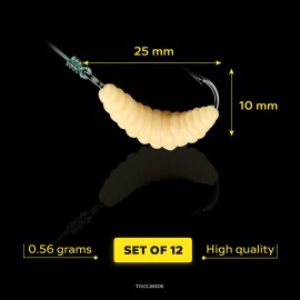 TOOLSSIDE 1 Dozen Rubber Maggots Fishing Bait 10 (12 Pcs) Crappie Jigs, Fishing Maggots, Bulk Fishing Grubs for Trout, Crappie, Pan Fish, Bluegill, Fresh Water Fishing Lures Set (Hooks and Worms)