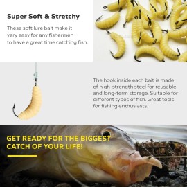 TOOLSSIDE 1 Dozen Rubber Maggots Fishing Bait 10 (12 Pcs) Crappie Jigs, Fishing Maggots, Bulk Fishing Grubs for Trout, Crappie, Pan Fish, Bluegill, Fresh Water Fishing Lures Set (Hooks and Worms)