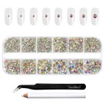 Beadsland Rhinestones for Makeup,8 Sizes 2500pcs Crystal AB Flatback Rhinestones Eye Gems for Nails Crafts with Tweezers and Wax Pencil,Crystal AB,SS4-SS30