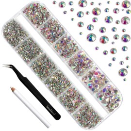 Beadsland Rhinestones for Makeup,8 Sizes 2500pcs Crystal AB Flatback Rhinestones Eye Gems for Nails Crafts with Tweezers and Wax Pencil,Crystal AB,SS4-SS30 Beadsland Rhinestones for Makeup,8 Sizes 2500pcs Crystal AB Flatback Rhinestones Eye Gems for Nails Crafts with Tweezers and Wax Pencil,Crystal AB,SS4-SS30