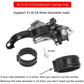 CYSKY Bike Front Derailleur 3 Speed Clamp on 34.9mm with Adapter for 31.8mm, Support Top or Bottom Pull Routing for MTB Road Bike