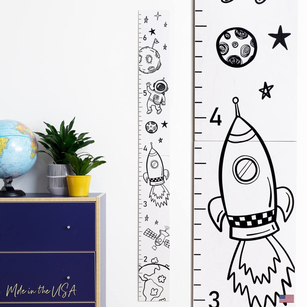 Headwaters Studio Outer Space Growth Chart - Growth Chart for Wall Height Chart for Kids Height Growth for Kids Height Measurement Growth Kids Growth Chart Height Measurement Tool-White - 63 x 6.7