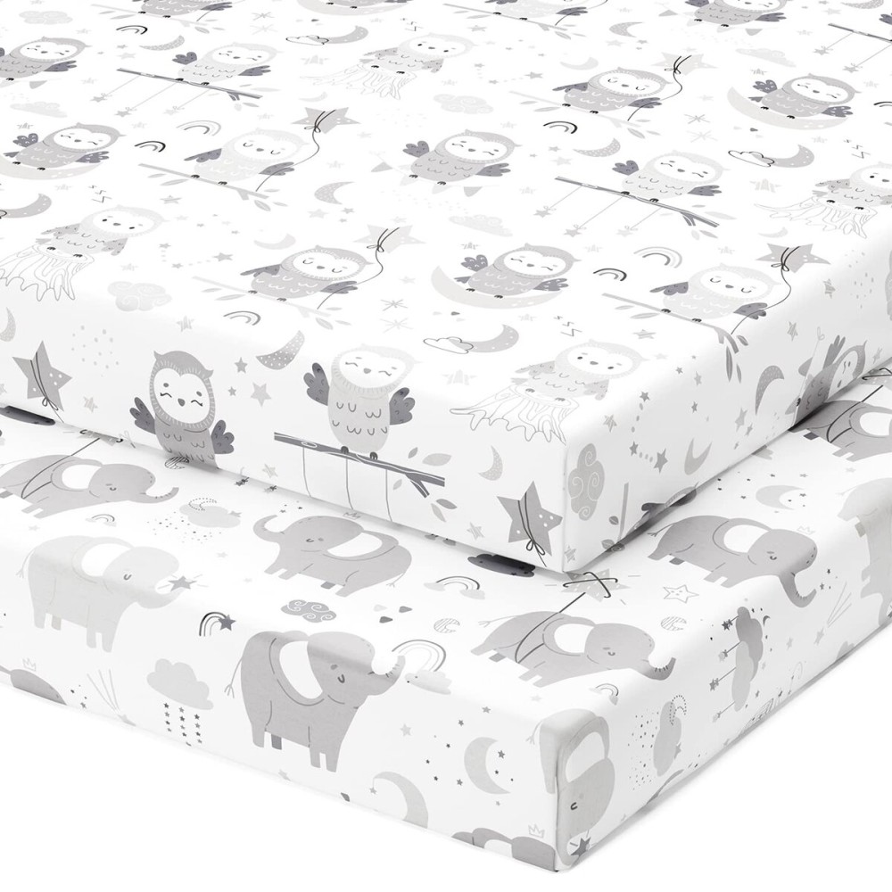 Pack and Play Sheets Fitted - Compatible with Graco Pack n Play Playard Crib and Other 27 x 39 Inch Playpen Mattress - Snuggly Soft 100% Jersey Cotton - 2 Pack Play Yard Sheet Set for Boys & Girls