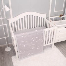 Belsden 3 Piece Crib Bedding Set for Baby Boys Girls, Classic Nursery Bedding Essential Including Comforter, Crib Sheet and Crib Skirt, Ultra Soft Cozy, Star Light Grey