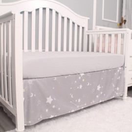 Belsden 3 Piece Crib Bedding Set for Baby Boys Girls, Classic Nursery Bedding Essential Including Comforter, Crib Sheet and Crib Skirt, Ultra Soft Cozy, Star Light Grey