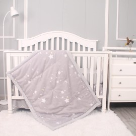 Belsden 3 Piece Crib Bedding Set for Baby Boys Girls, Classic Nursery Bedding Essential Including Comforter, Crib Sheet and Crib Skirt, Ultra Soft Cozy, Star Light Grey