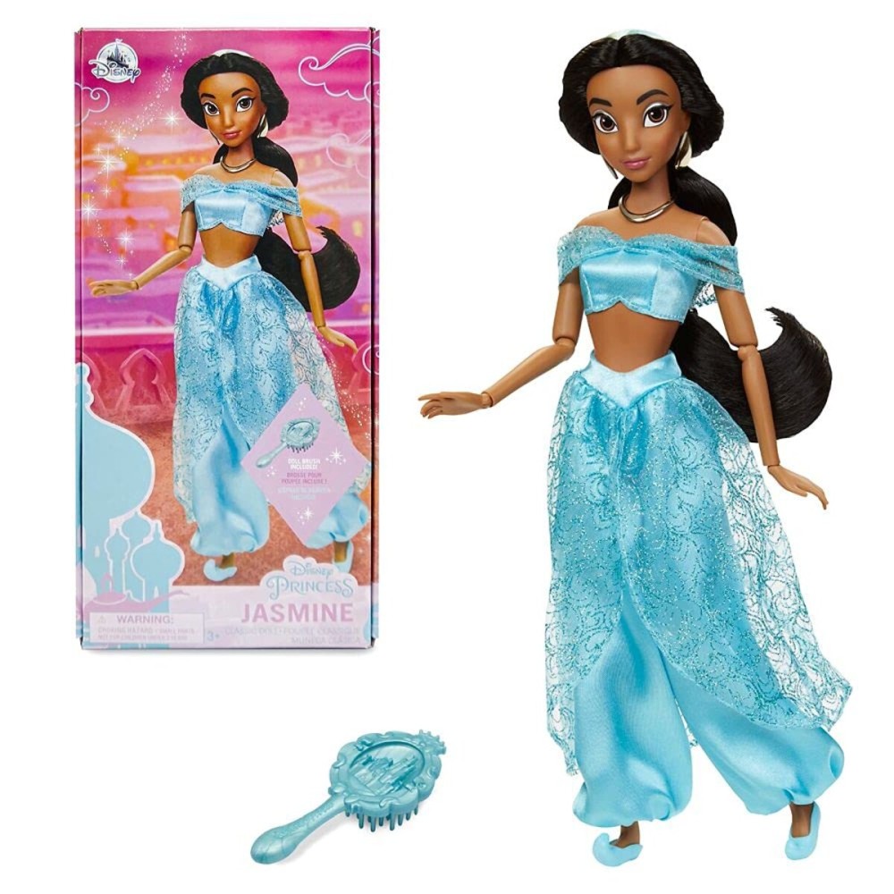 Disney Store Official Disney Princess Classic Doll (Jasmine from Aladdin), 11 Inches, Includes Brush with Molded Details, Fully Posable Toy in Classic Outfit - Disney Princess Toys for Girls