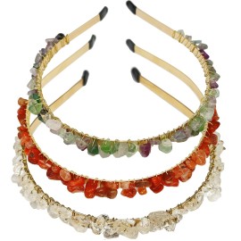 FZBHRO Raw Crystal Headband Spiritual Quartz Hair Accessories Genuine Crystal Stone Beaded Tiara for Women Girls 3pcs