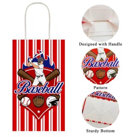 chiazllta 12 Pcs Baseball Party Treat Bag Kids Boys Girls Baseball Gift Candy Goodie Snack Favor Bags with Handle for Sports Game Themed Birthday Party Baby Shower Team Celebration Decoration Supplies