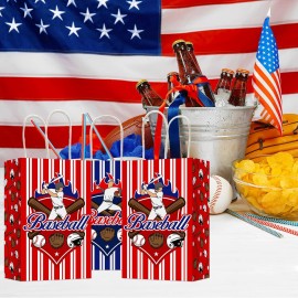chiazllta 12 Pcs Baseball Party Treat Bag Kids Boys Girls Baseball Gift Candy Goodie Snack Favor Bags with Handle for Sports Game Themed Birthday Party Baby Shower Team Celebration Decoration Supplies