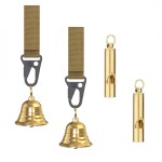 Solid Brass 1.5 Loud Bear Bells for Hikers,with Silencer and Emergency Whistle for Hiking, Biking, Fishing, Rock Cimbing (2 Sets)