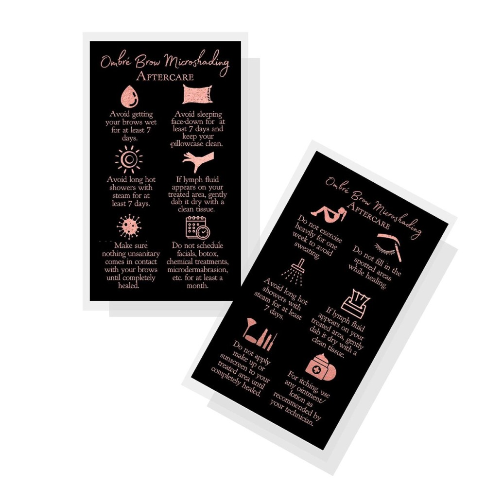 Boutique Marketing LLC Ombre Brow Microshading Aftercare Instructions Card | 50 Pack 2x3.5 inches Business Size Snatched Brows Black with Rose Gold Foil Color Design, black, rose gold Boutique Marketing LLC Ombre Brow Microshading Aftercare Instructions Card | 50 Pack 2x3.5 inches Business Size Snatched Brows Black with Rose Gold Foil Color Design, black, rose gold