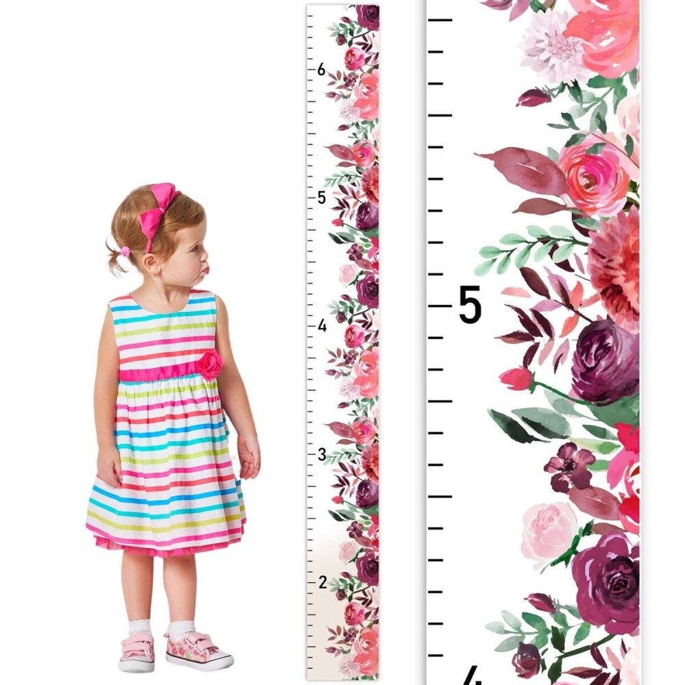 Headwaters Studio Growth Chart for Wall - Height Chart for Kids, Wall Hanging Growth Chart, Baby Nursery Height Measurement, Kids Growth Chart Wall, Growth Chart for Kids - Floral - Pink - 63 x 6.7