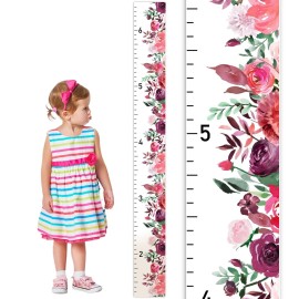 Headwaters Studio Growth Chart for Wall - Height Chart for Kids, Wall Hanging Growth Chart, Baby Nursery Height Measurement, Kids Growth Chart Wall, Growth Chart for Kids - Floral - Pink - 63 x 6.7
