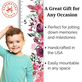 Headwaters Studio Growth Chart for Wall - Height Chart for Kids, Wall Hanging Growth Chart, Baby Nursery Height Measurement, Kids Growth Chart Wall, Growth Chart for Kids - Floral - Pink - 63 x 6.7