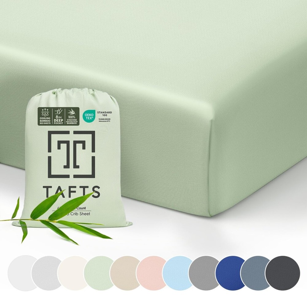 Tafts Crib Sheets, 100% Viscose derived from Bamboo Fitted, Girls, Boys & Unisex, 8 Inch Deep Pocket, Standard Crib & Toddler Mattress, Cooling, Soft, 360 Elastic, Lifetime Quality, (28 x 52 Green)