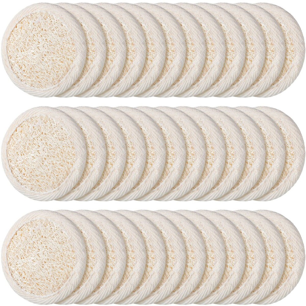 36 Pieces Exfoliating Loofah Sponge Pad Facial Body Scrubber Natural Bath Shower Luffa Brush Close Skin Egyptian Handheld Pad Manual Face Cleanser and Massager for Men Women Shower Bath Spa