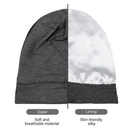 2 Pieces Silk Satin Bonnet for Mens with Natural Curly Wave Hair (Black, Dark Grey)