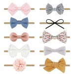 DRESHOW BQUBO Baby Girl Headbands with Bows Nylon Hairbands Handmade Hair Accessories for Newborn Infant Toddlers 10 Pack