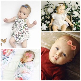 DRESHOW BQUBO Baby Girl Headbands with Bows Nylon Hairbands Handmade Hair Accessories for Newborn Infant Toddlers 10 Pack
