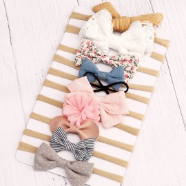 DRESHOW BQUBO Baby Girl Headbands with Bows Nylon Hairbands Handmade Hair Accessories for Newborn Infant Toddlers 10 Pack