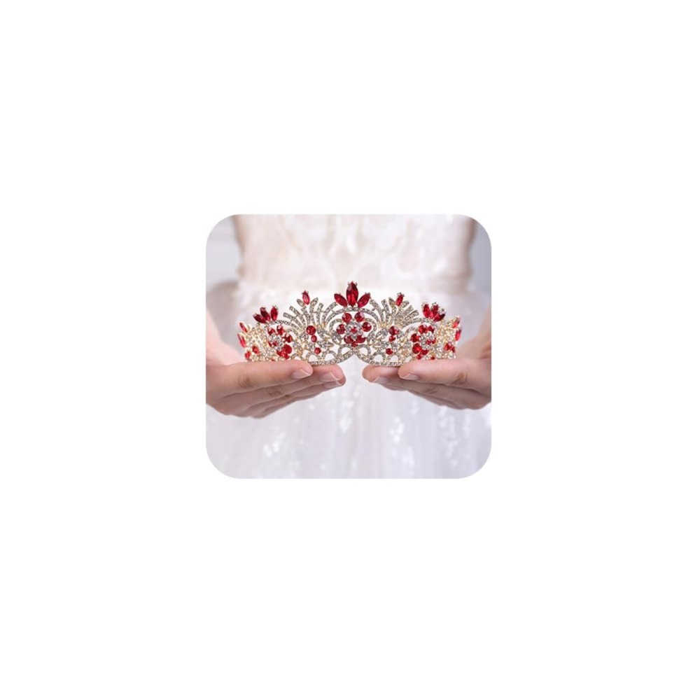 JWICOS Rhinestone Crystal Princess Bridal Wedding Tiara Crown for Women (Red)