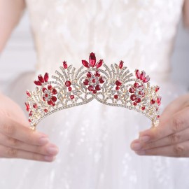 JWICOS Rhinestone Crystal Princess Bridal Wedding Tiara Crown for Women (Red)