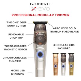 GAMMA+ X-Evo Trimmer Microchipped Magnetic Motor with Interchangeable Lids Matte Colors, Charging Stand GAMMA+ X-Evo Trimmer Microchipped Magnetic Motor with Interchangeable Lids Matte Colors, Charging Stand