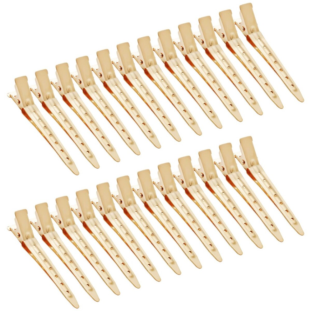24 Packs Duck Bill Clips, Bantoye 2.75 Inches Rustproof Metal Alligator Curl Clips with Holes for Hair Styling, Hair Coloring, Gold 24 Packs Duck Bill Clips, Bantoye 2.75 Inches Rustproof Metal Alligator Curl Clips with Holes for Hair Styling, Hair Coloring, Gold