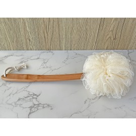 Shower Loofah Body & Back Scrubber - Exfoliating Loofah Bath Brush On a Stick - with Long Wooden Handle Back Brush for Men & Women - Easy Reach Body Wash & Lotion ApplicatorWhite Shower Loofah Body & Back Scrubber - Exfoliating Loofah Bath Brush On a Stick - with Long Wooden Handle Back Brush for Men & Women - Easy Reach Body Wash & Lotion ApplicatorWhite