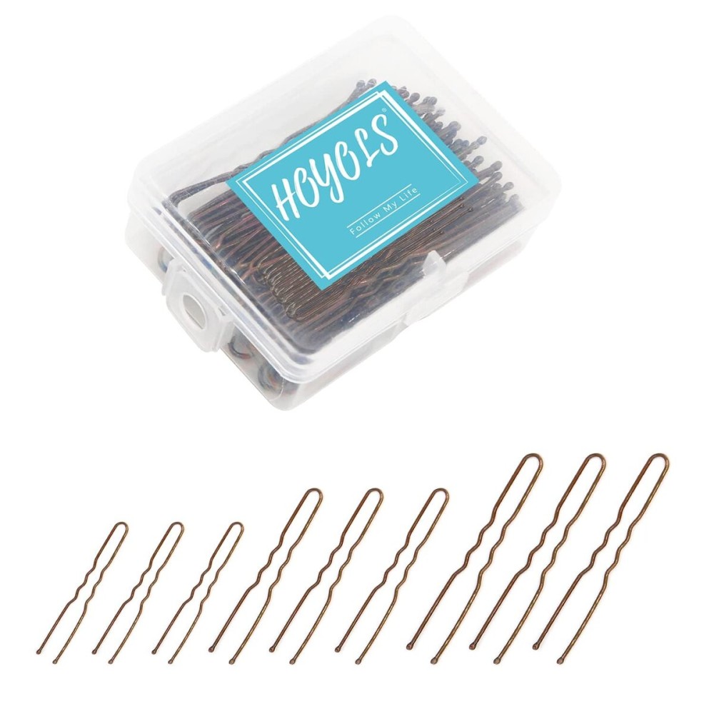 HOYOLS U Shaped Assorted Size Hair Bobby Pins, Metal Bun Clips Hairpin Crimped Design with Ball Tips for Women Girls Grips Hairstyle, 150 Count Bulk Pack (Brown) HOYOLS U Shaped Assorted Size Hair Bobby Pins, Metal Bun Clips Hairpin Crimped Design with Ball Tips for Women Girls Grips Hairstyle, 150 Count Bulk Pack (Brown)