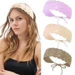 CHLINS Headband, 3PCS Crochet Hairband for Women - Floral Elastic Handmade Head Wrap Bohemian knit Headband for Women and Girls (Purple, Beige, Light coffee)