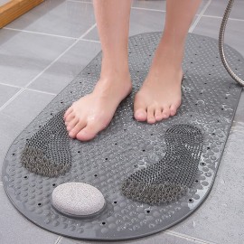 Shower Mat Foot Scrubber, Non-slip Bath Mat for Tub with Suction Cups, Shower Floor Bath Tub Mat with Feet Scrub Stone, 32 X 16 inch