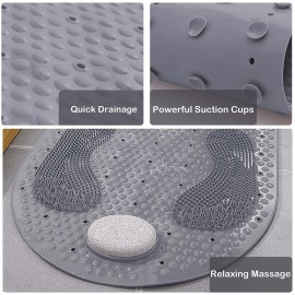Shower Mat Foot Scrubber, Non-slip Bath Mat for Tub with Suction Cups, Shower Floor Bath Tub Mat with Feet Scrub Stone, 32 X 16 inch
