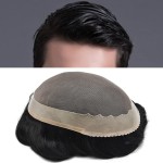 FACE MIRACLE Fine Mono Mens Toupee Poly Coating Around Hair Systems Black Indian Remy Human Hairpieces Druable PU Replacements for Men (6*9, 1 Off Black -110% Light to Medium Density)