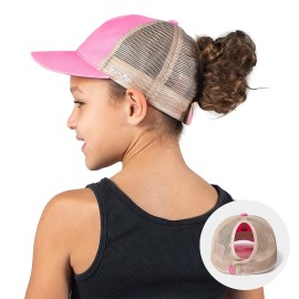 Ponyflo Original Kids Tie Dye Mesh Back Ponytail and Messy Bun Pony Cap with Full Back Opening