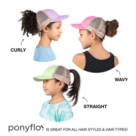 Ponyflo Original Kids Tie Dye Mesh Back Ponytail and Messy Bun Pony Cap with Full Back Opening