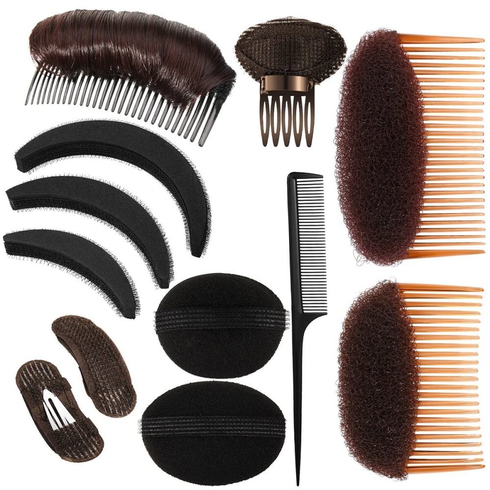 12 Pieces Hair Styling Set: Sponge, Invisible Clips, Combs, Volume Inserts, Hair Extensions Accessories (Black, Coffee, Dark Brown) 12 Pieces Hair Styling Set: Sponge, Invisible Clips, Combs, Volume Inserts, Hair Extensions Accessories (Black, Coffee, Dark Brown)