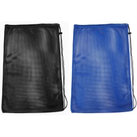 2 Packs Mesh Gear Bag for Snorkel Equipment, Oversized 18 x 27 Mesh Dive Bag Scuba Diving Bag Snorkel Bag Backpack for Snorkeling Gear, Fins, Swimming Gear, Beach and Sports Equipment (Black & Blue)