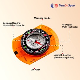 Orienteering Compass - Hiking Backpacking Compass - Advanced Scout Compass Camping and Navigation - Boy Scout Compass Kids - Childrens Compasses for Map Reading - Baseplate Compass Survival (Orange)