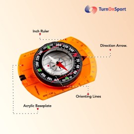 Orienteering Compass - Hiking Backpacking Compass - Advanced Scout Compass Camping and Navigation - Boy Scout Compass Kids - Childrens Compasses for Map Reading - Baseplate Compass Survival (Orange)