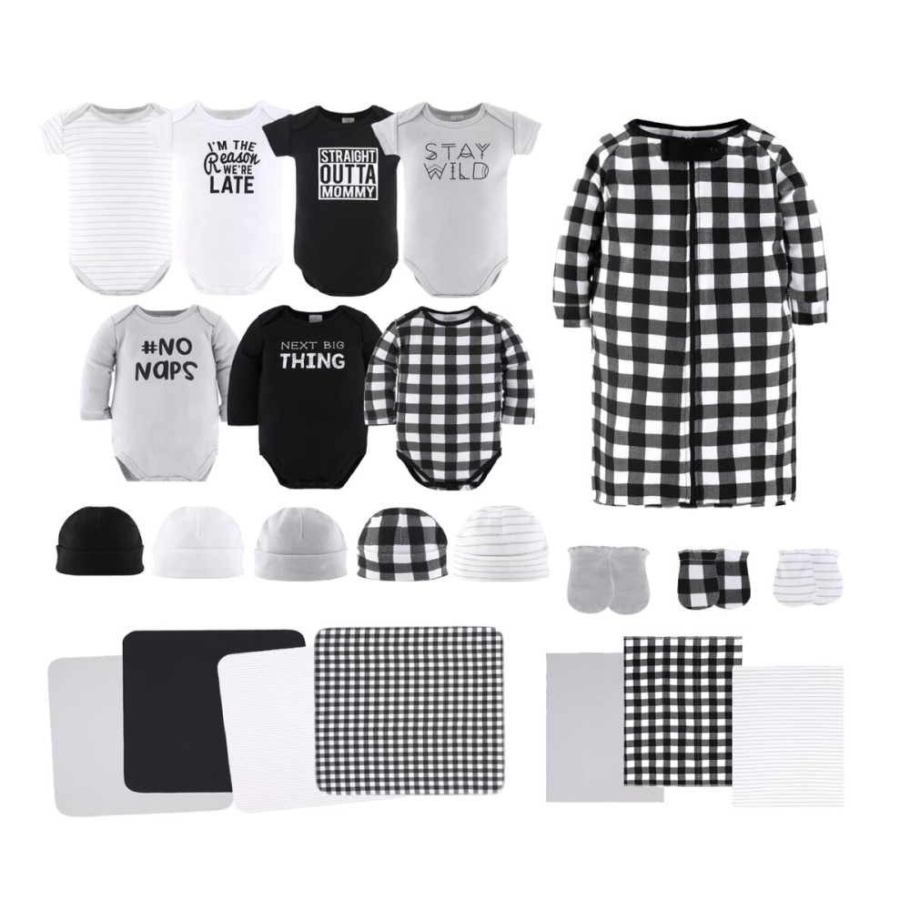 The Peanutshell Baby Layette Gift Set for Baby Girls - 23 Piece New Born Girl Gift Set, Clothes & Newborn Essentials Must Haves - Girl Clothes 0-3 Months - Black & White
